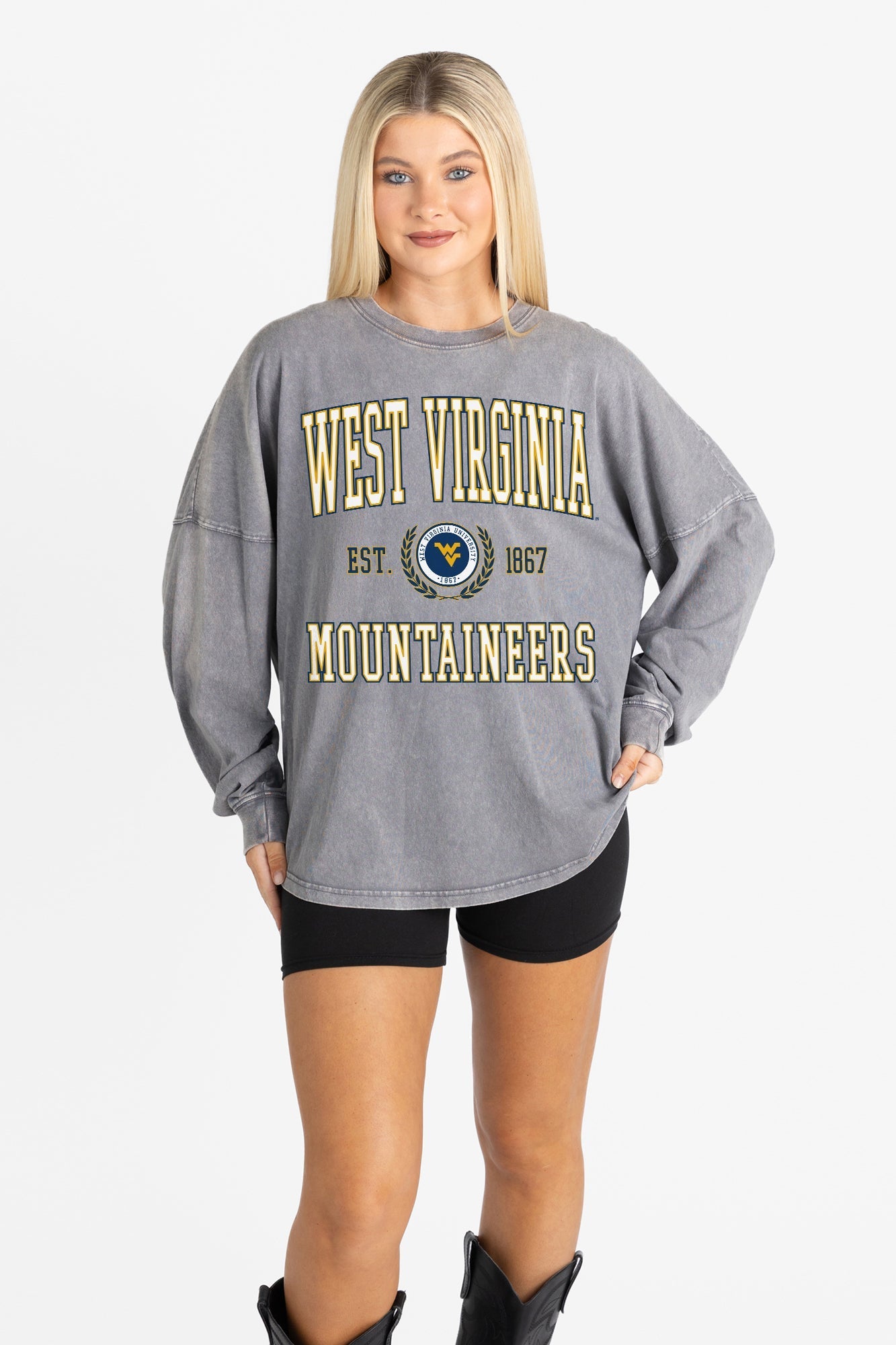 WEST VIRGINIA MOUNTAINEERS FINAL SCORE FADED WASH PULLOVER