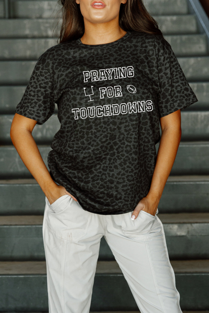 Game Day Football Praying for Touchdowns Leopard Graphic Short Sleeve Crewneck Tee