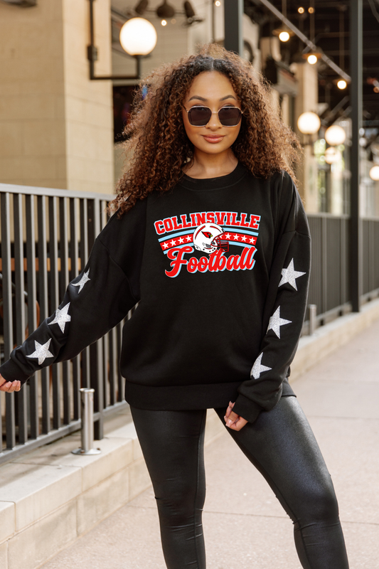 COLLINSVILLE CARDINALS FOOTBALL EMBELLISHED STAR SLEEVE CREWNECK SWEATSHIRT