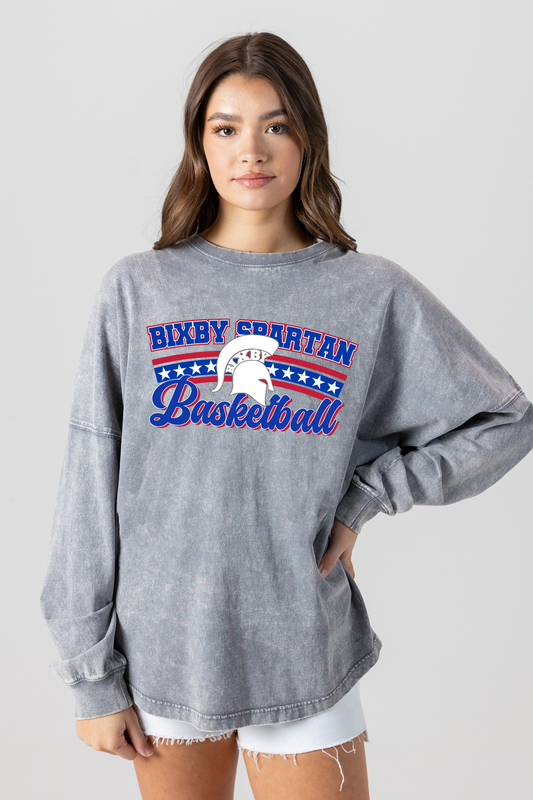BIXBY SPARTANS BASKETBALL FADED WASH PULLOVER
