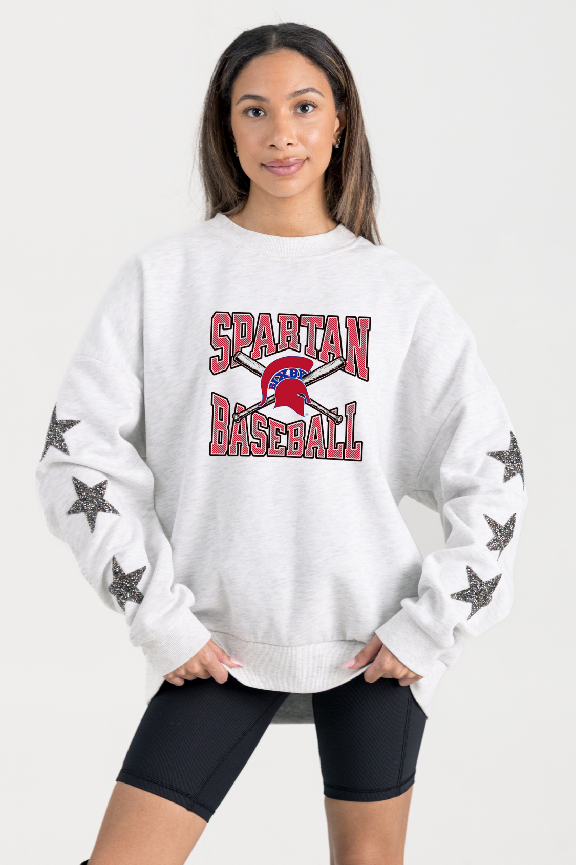 BIXBY SPARTANS BASEBALL EMBELLISHED STAR SLEEVE CREWNECK PULLOVER