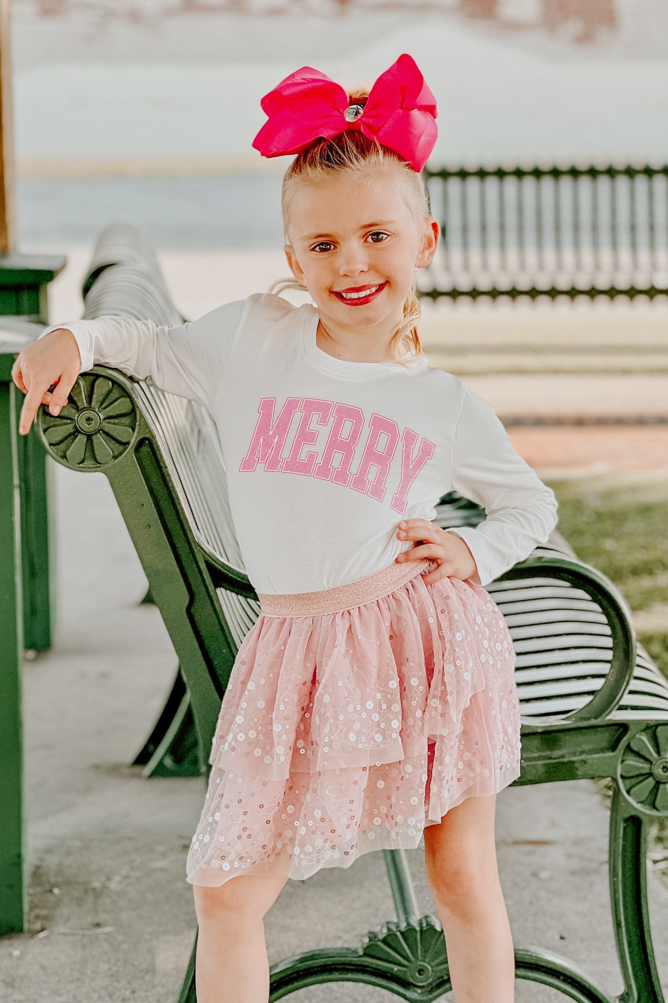 MERRY VARSITY LETTERS CLASSIC TODDLER LONG SLEEVE TEE IN WHITE