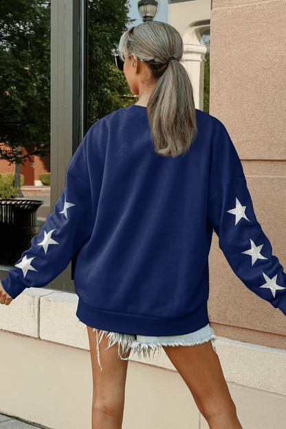 BARTLESVILLE BRUINS EMBELLISHED STAR SLEEVE CREWNECK SWEATSHIRT - The Club
