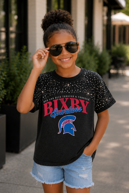 BIXBY SPARTANS YOUTH RHINESTONE DETAIL TEE