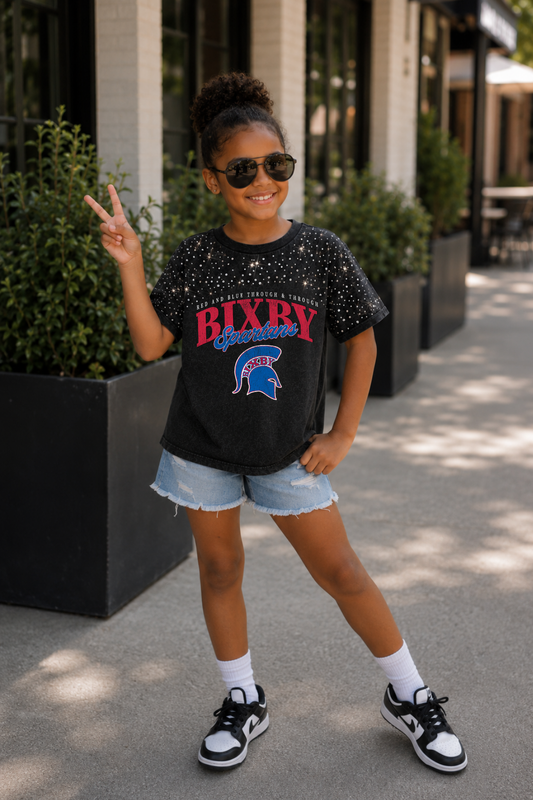 BIXBY SPARTANS YOUTH RHINESTONE DETAIL TEE
