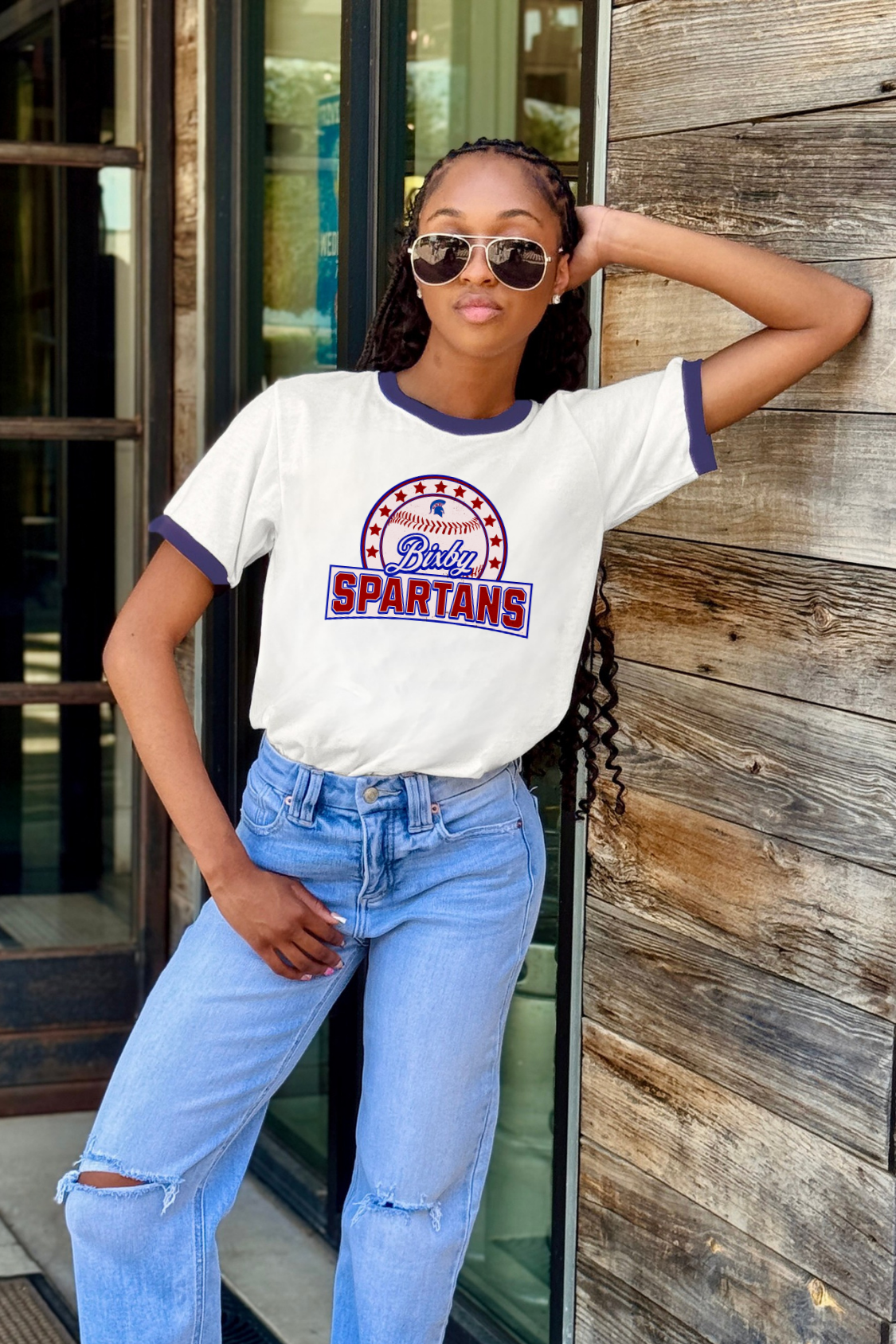 BIXBY SPARTANS BASEBALL VINTAGE RINGER TEE