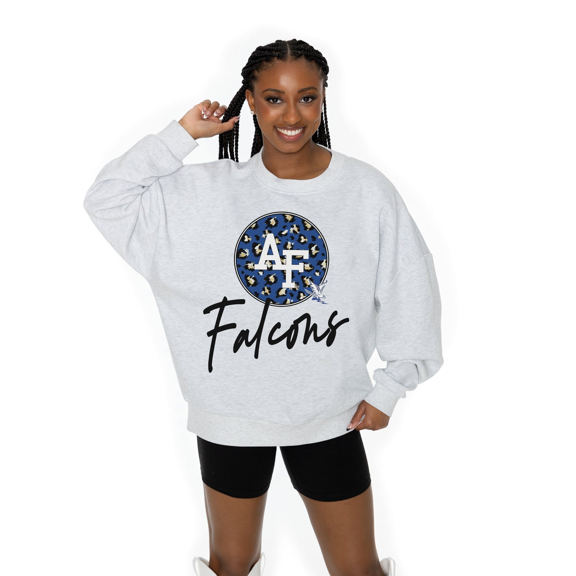 AIR FORCE FALCONS GOING WILD LONG SLEEVE UNISEX FIT PREMIUM FLEECE CREWNECK SWEATSHIRT WITH RIBBED KNIT NECKLINE, WRIST, AND WAISTBAND