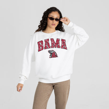 ALABAMA CRIMSON TIDE SWEET PLAY PREMIUM FLEECE DROP SHOULDER CREWNECK PULLOVER