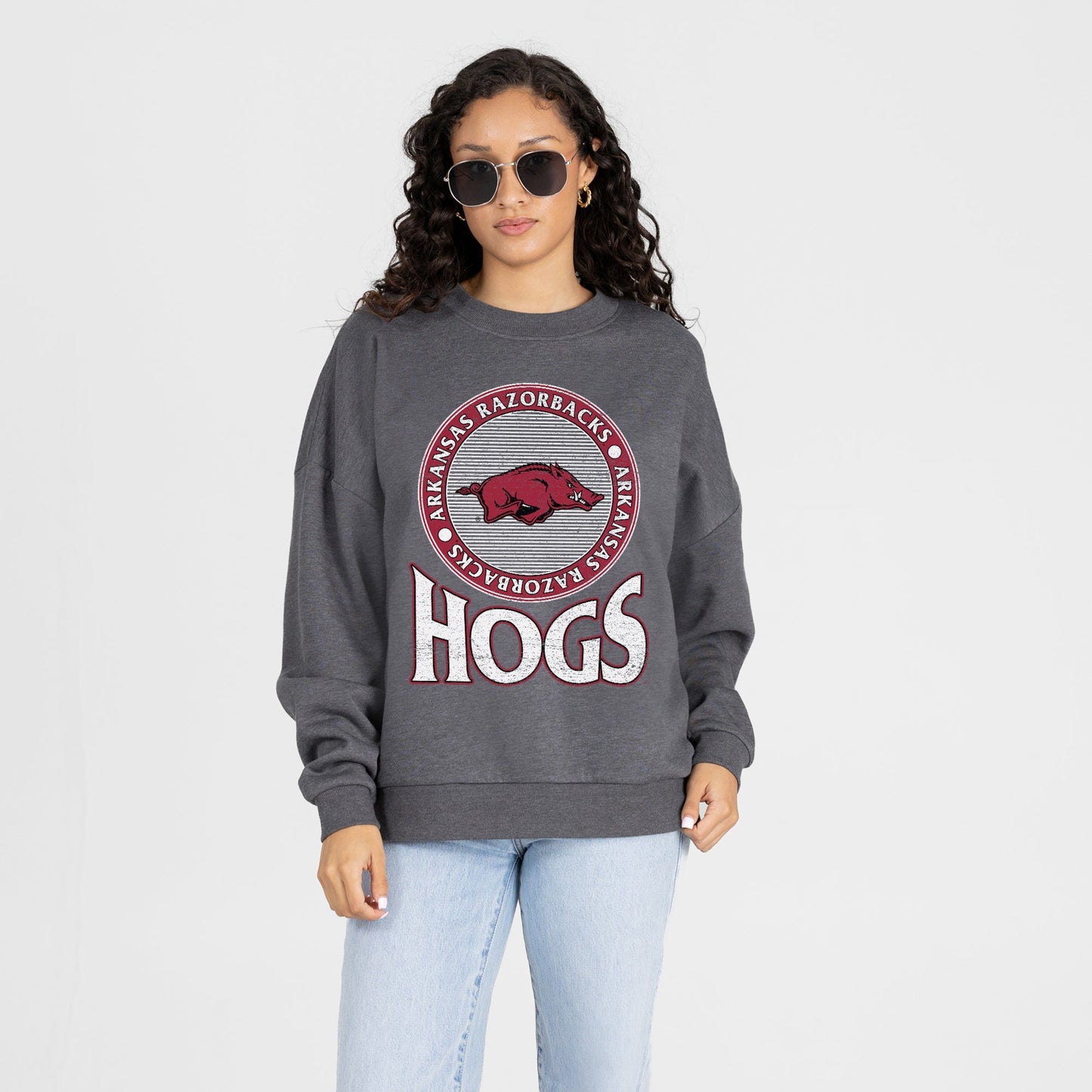 ARKANSAS RAZORBACKS SATURDAY SEAL PREMIUM FLEECE DROP SHOULDER CREWNECK PULLOVER