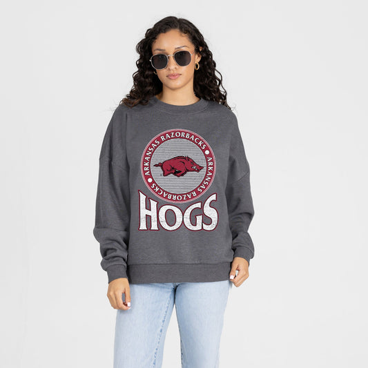ARKANSAS RAZORBACKS SATURDAY SEAL PREMIUM FLEECE DROP SHOULDER CREWNECK PULLOVER