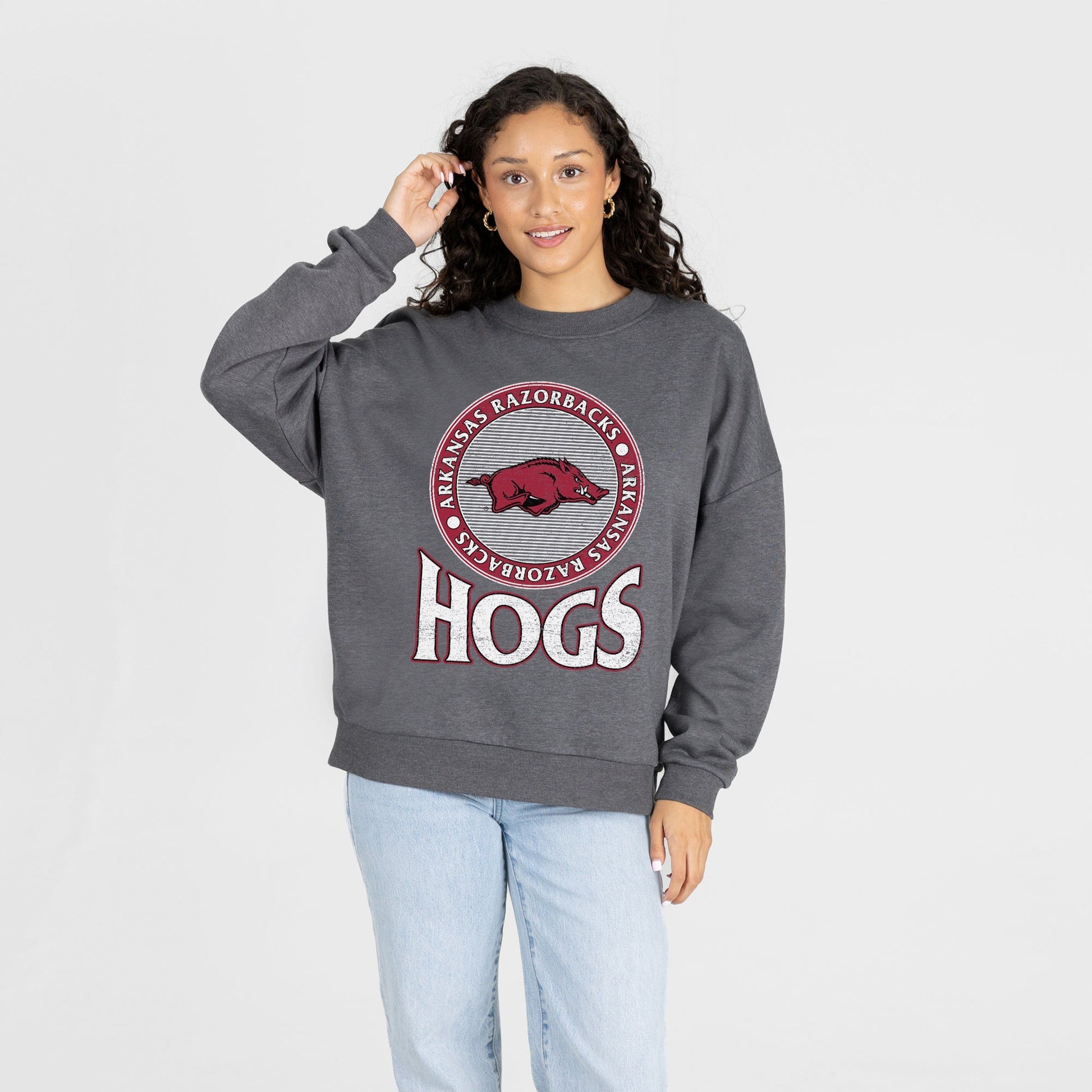 ARKANSAS RAZORBACKS SATURDAY SEAL PREMIUM FLEECE DROP SHOULDER CREWNECK PULLOVER