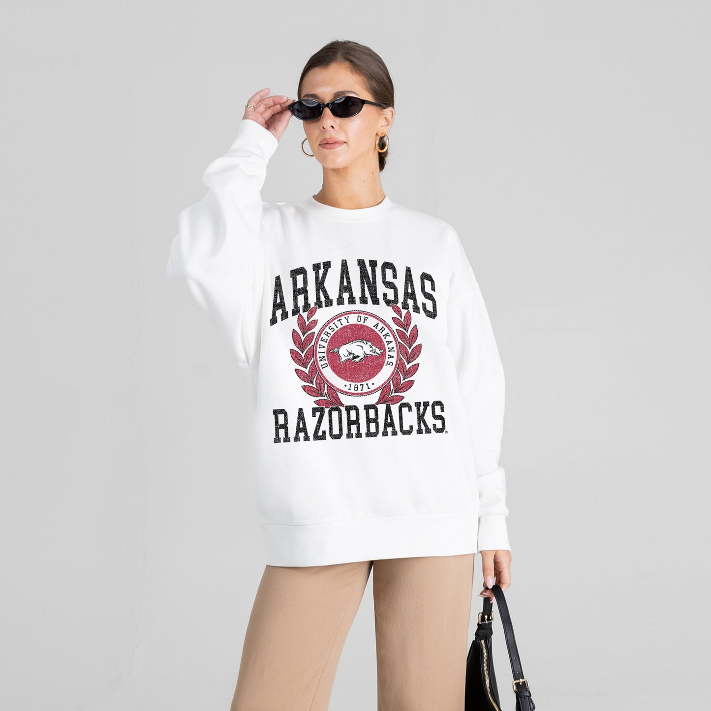 ARKANSAS RAZORBACKS GOLD STANDARD PREMIUM FLEECE DROP SHOULDER CREWNECK PULLOVER