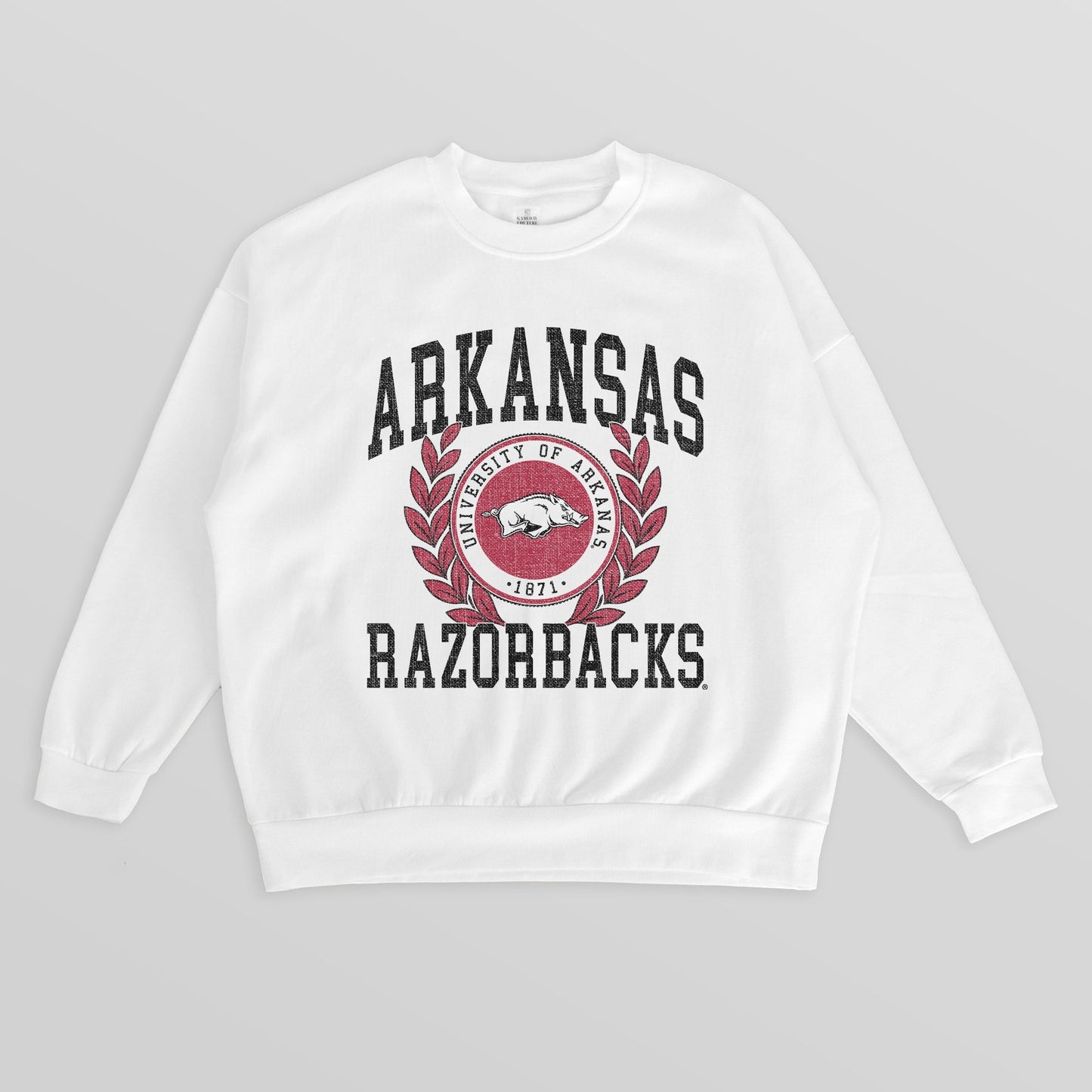 ARKANSAS RAZORBACKS GOLD STANDARD PREMIUM FLEECE DROP SHOULDER CREWNECK PULLOVER