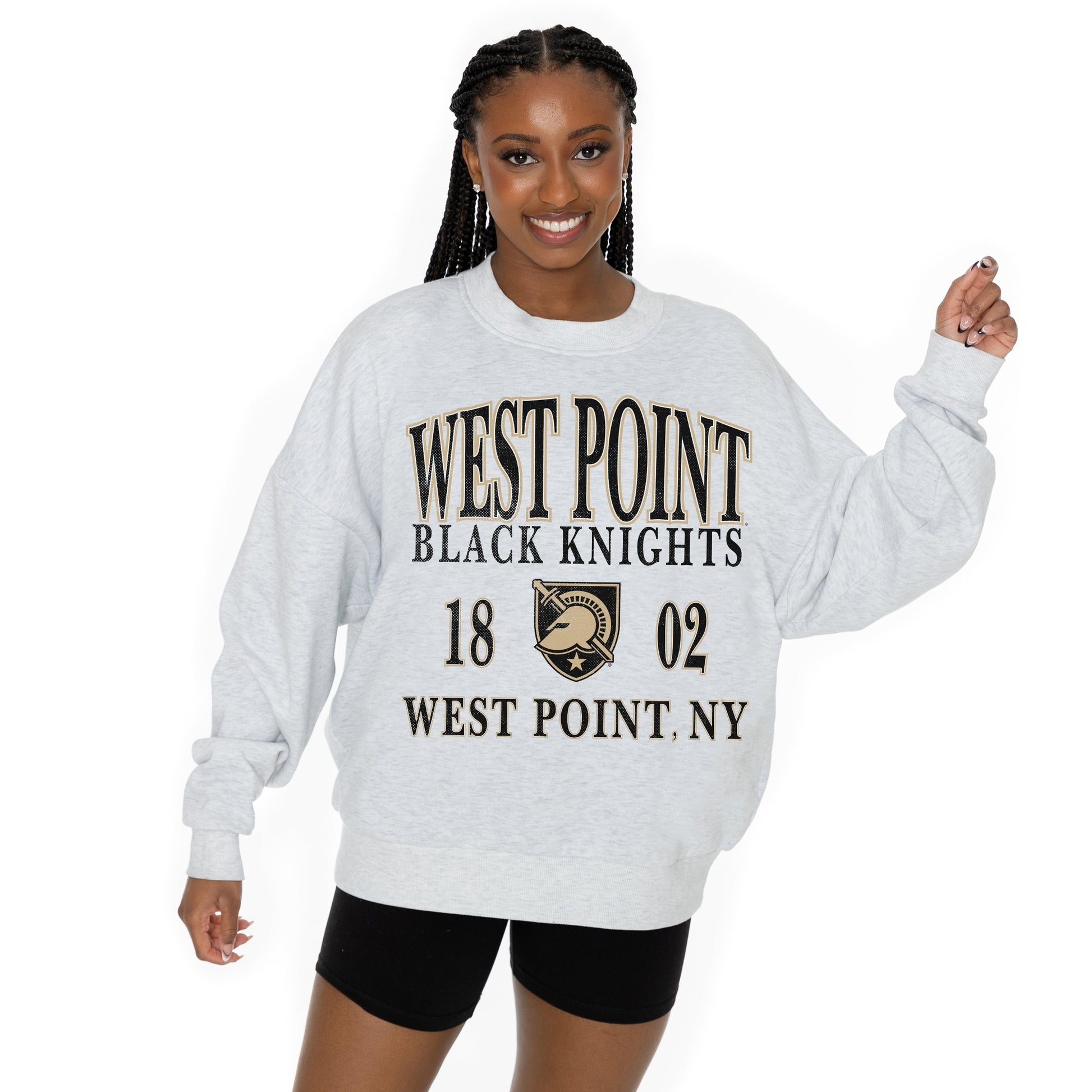 ARMY BLACK KNIGHTS ALLEGIANCE LONG SLEEVE UNISEX FIT PREMIUM FLEECE CREWNECK SWEATSHIRT WITH RIBBED KNIT NECKLINE, WRIST, AND WAISTBAND