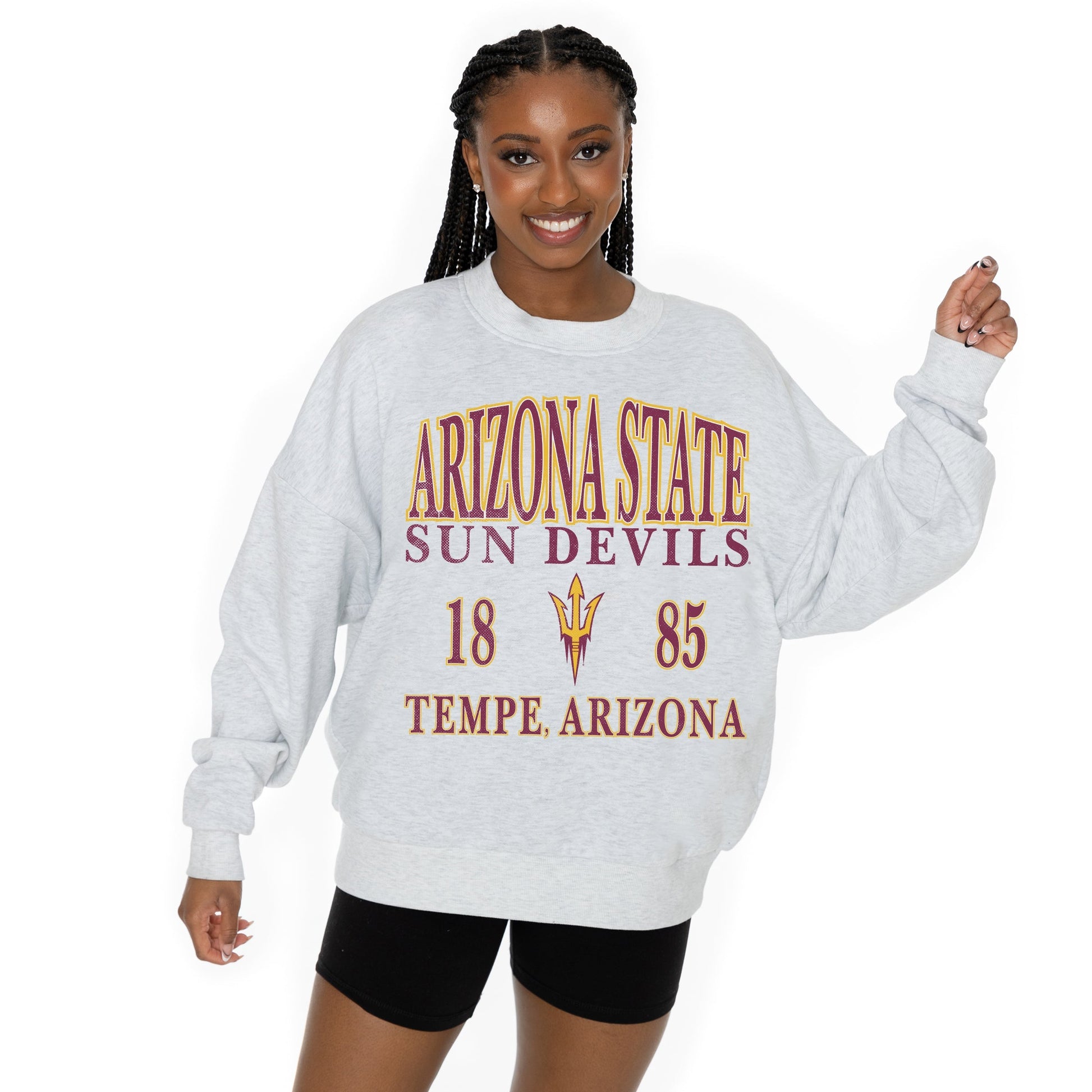 ARIZONA STATE SUN DEVILS ALLEGIANCE LONG SLEEVE UNISEX FIT PREMIUM FLEECE CREWNECK SWEATSHIRT WITH RIBBED KNIT NECKLINE, WRIST, AND WAISTBAND