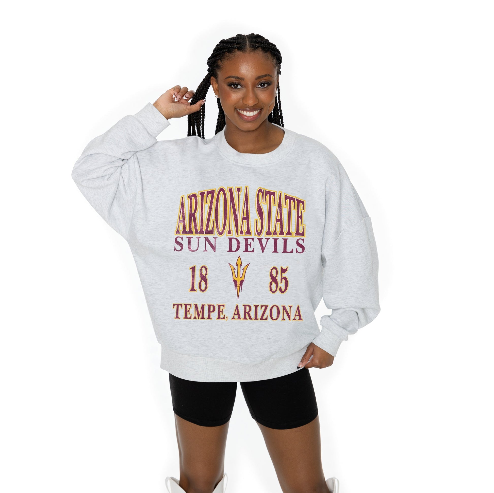 ARIZONA STATE SUN DEVILS ALLEGIANCE LONG SLEEVE UNISEX FIT PREMIUM FLEECE CREWNECK SWEATSHIRT WITH RIBBED KNIT NECKLINE, WRIST, AND WAISTBAND