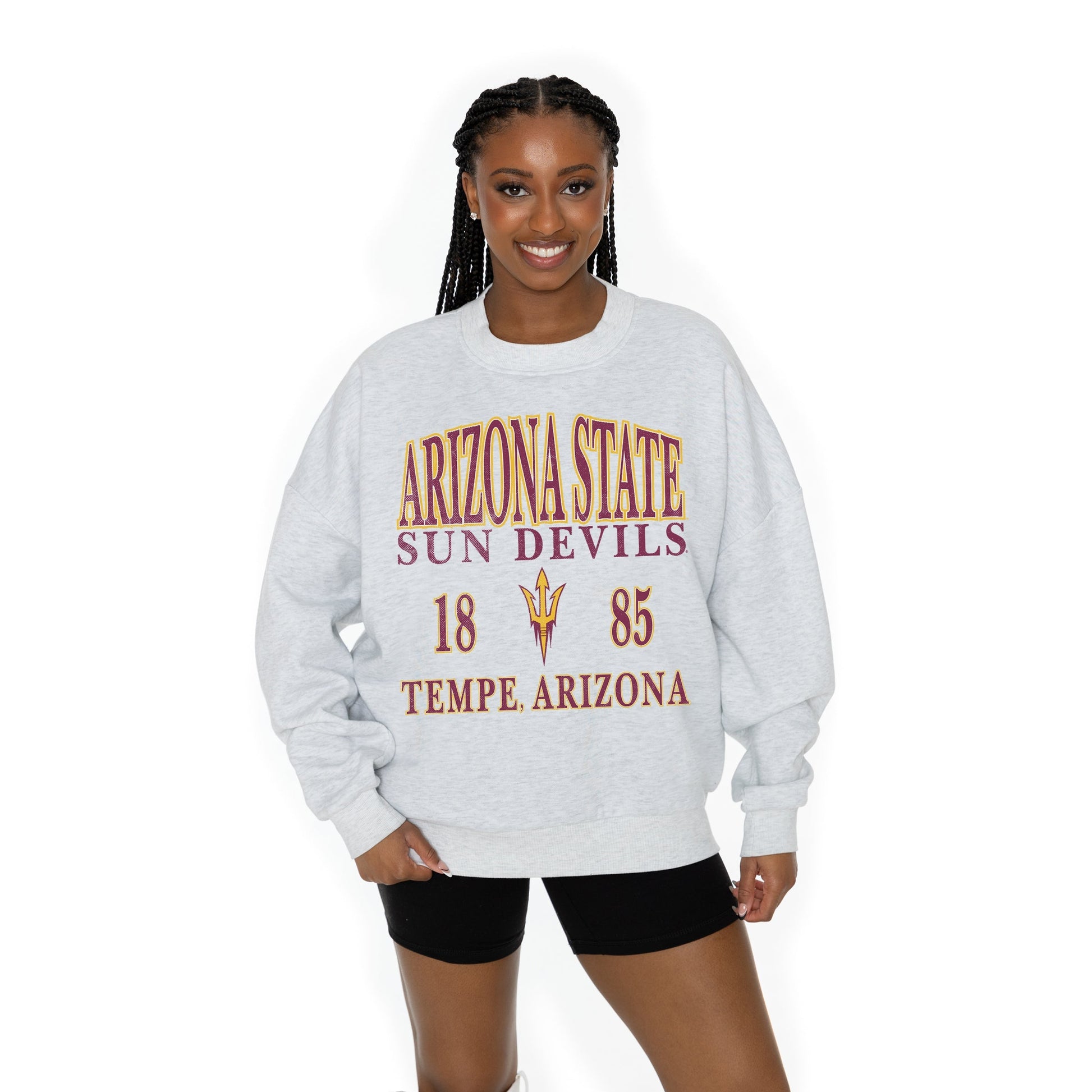 ARIZONA STATE SUN DEVILS ALLEGIANCE LONG SLEEVE UNISEX FIT PREMIUM FLEECE CREWNECK SWEATSHIRT WITH RIBBED KNIT NECKLINE, WRIST, AND WAISTBAND