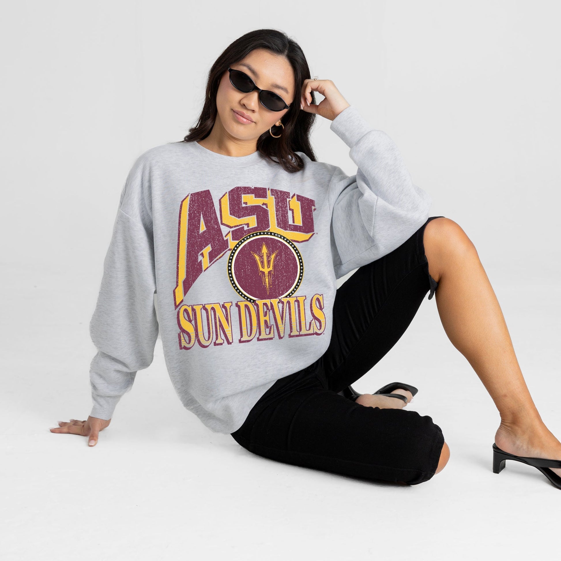 ARIZONA STATE SUN DEVILS GAME ON PREMIUM FLEECE DROP SHOULDER CREWNECK PULLOVER