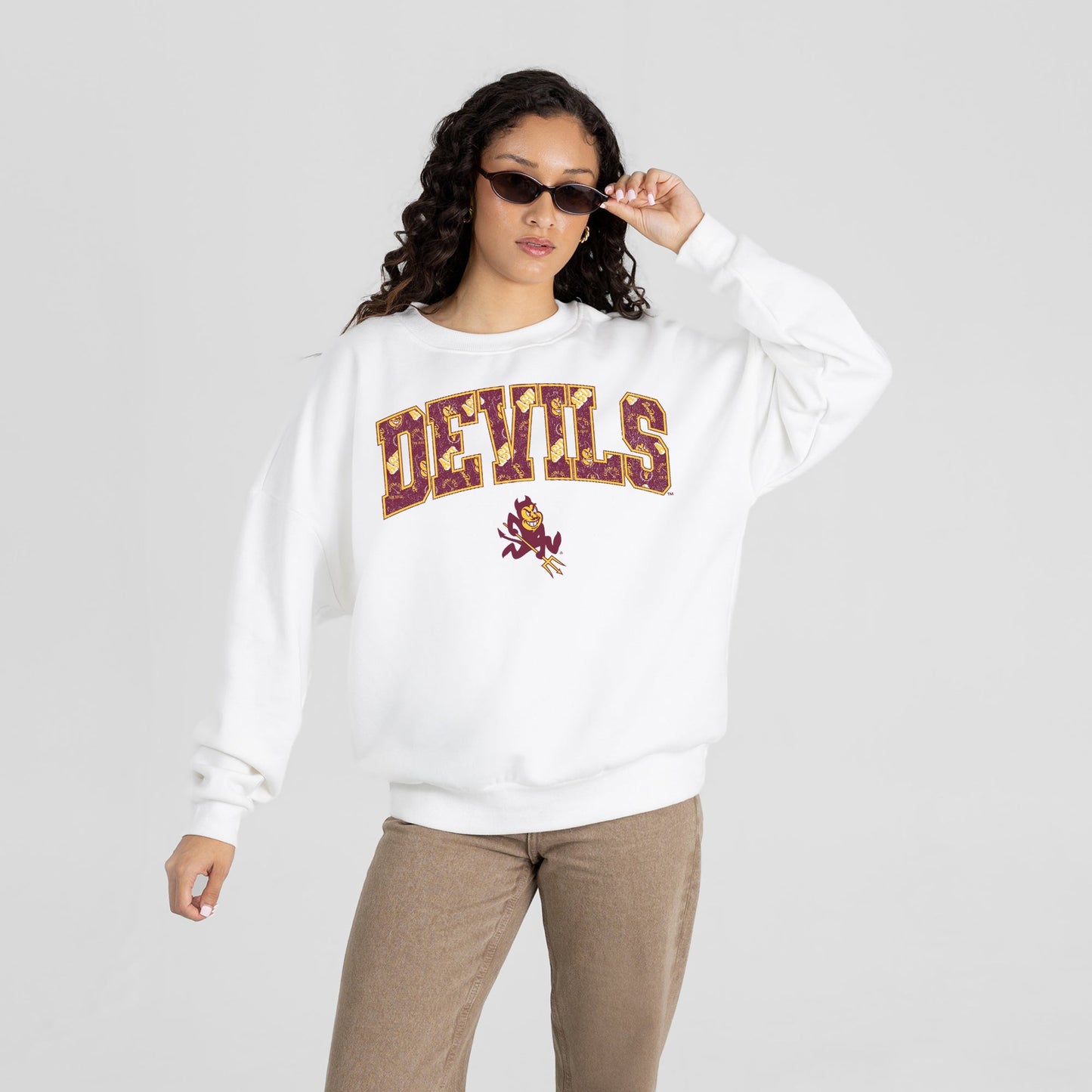 ARIZONA STATE SUN DEVILS SWEET PLAY PREMIUM FLEECE DROP SHOULDER CREWNECK PULLOVER