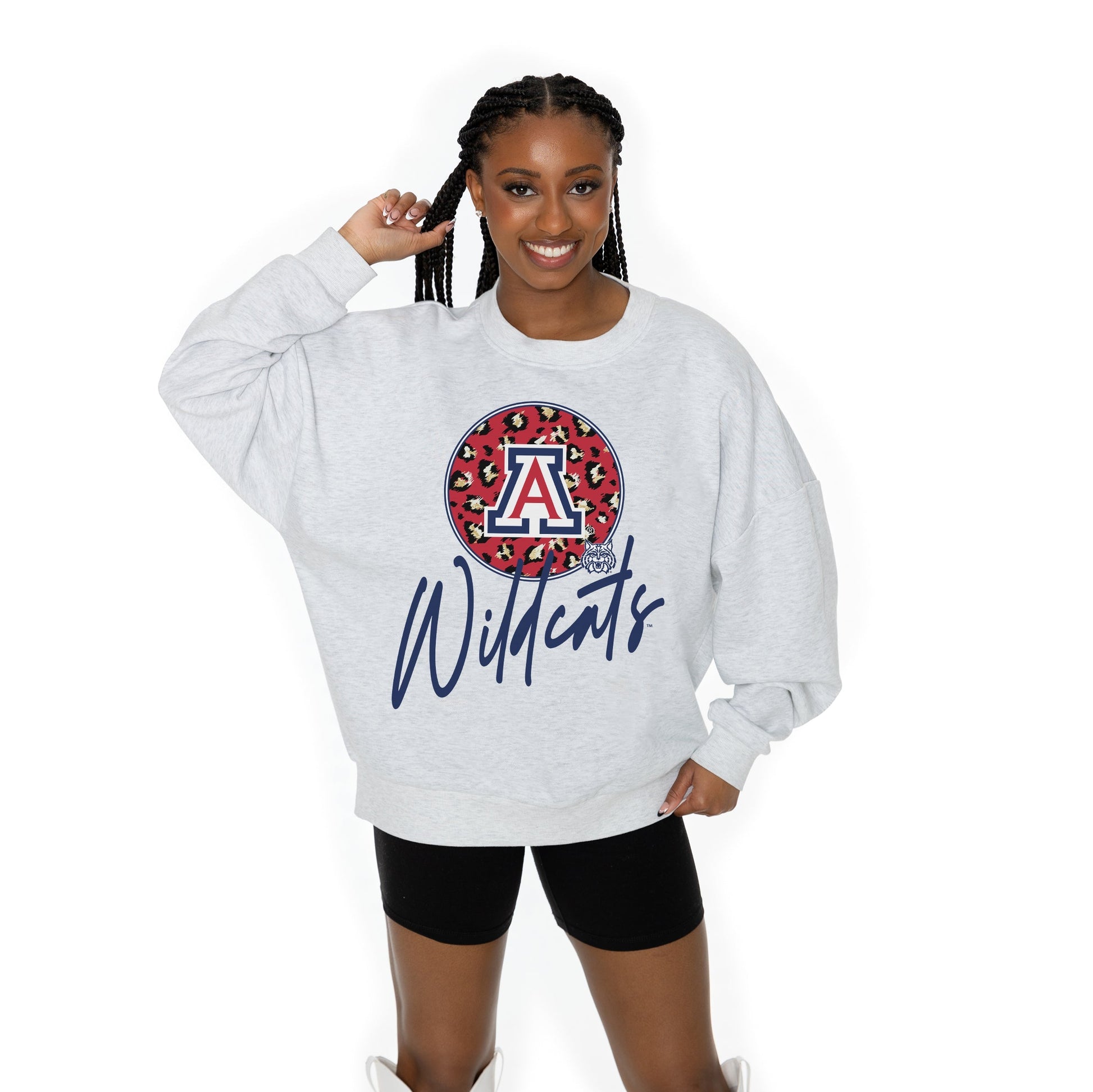 ARIZONA WILDCATS GOING WILD LONG SLEEVE UNISEX FIT PREMIUM FLEECE CREWNECK SWEATSHIRT WITH RIBBED KNIT NECKLINE, WRIST, AND WAISTBAND