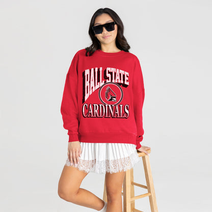 BALL STATE CARDINALS MAIN CHARACTER PREMIUM FLEECE DROP SHOULDER CREWNECK PULLOVER