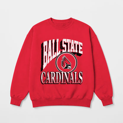 BALL STATE CARDINALS MAIN CHARACTER PREMIUM FLEECE DROP SHOULDER CREWNECK PULLOVER