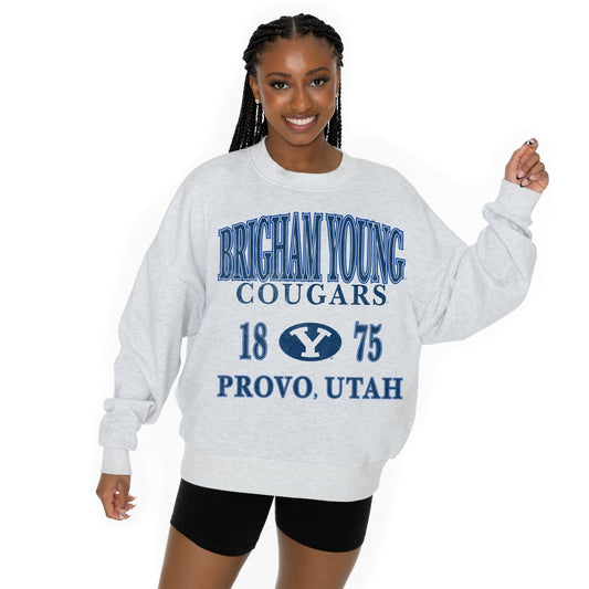 BYU COUGARS ALLEGIANCE LONG SLEEVE UNISEX FIT PREMIUM FLEECE CREWNECK SWEATSHIRT WITH RIBBED KNIT NECKLINE, WRIST, AND WAISTBAND - The Club