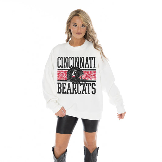 CINCINNATI BEARCATS FAIR CATCH LONG SLEEVE UNISEX FIT PREMIUM FLEECE CREWNECK SWEATSHIRT WITH RIBBED KNIT NECKLINE, WRIST, AND WAISTBAND