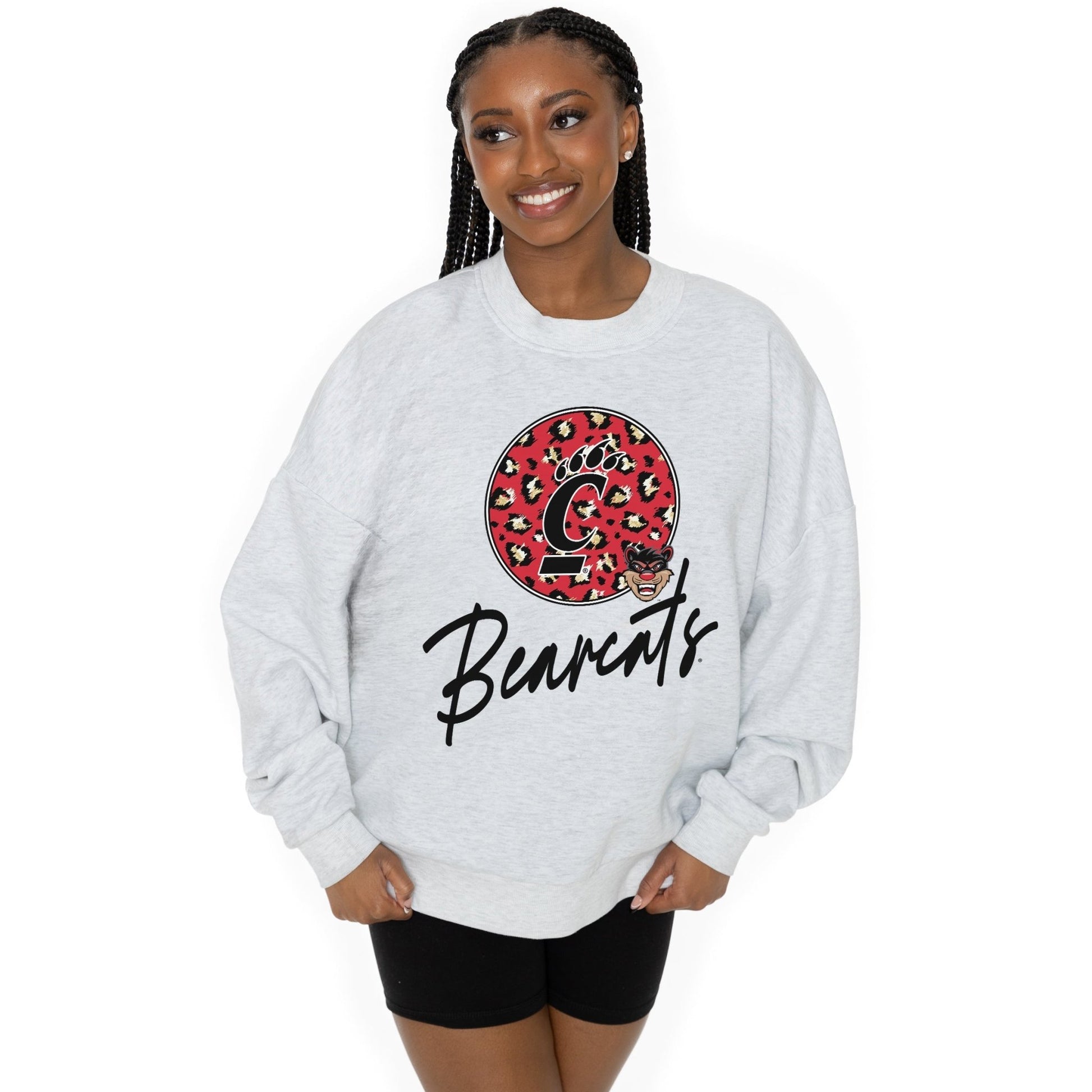 CINCINNATI BEARCATS GOING WILD LONG SLEEVE UNISEX FIT PREMIUM FLEECE CREWNECK SWEATSHIRT WITH RIBBED KNIT NECKLINE, WRIST, AND WAISTBAND - The Club