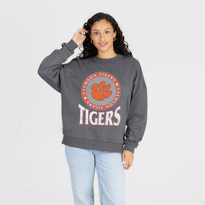 CLEMSON TIGERS SATURDAY SEAL PREMIUM FLEECE DROP SHOULDER CREWNECK PULLOVER