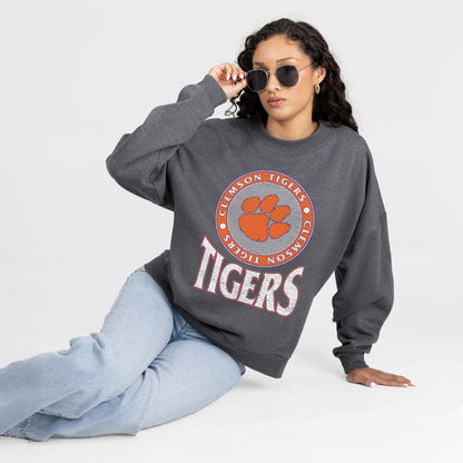 CLEMSON TIGERS SATURDAY SEAL PREMIUM FLEECE DROP SHOULDER CREWNECK PULLOVER