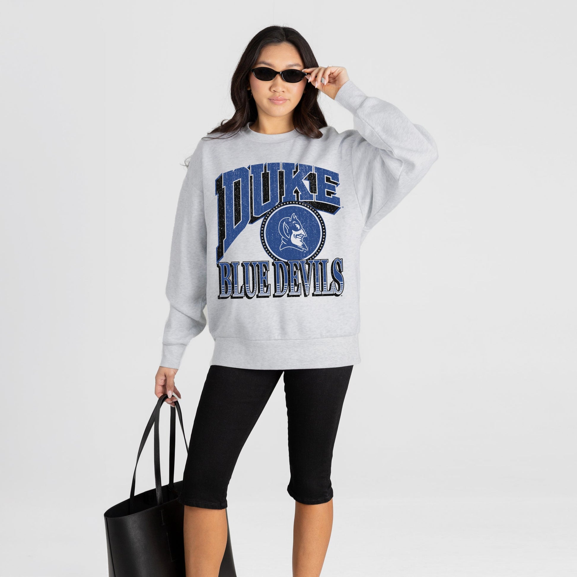 DUKE BLUE DEVILS GAME ON PREMIUM FLEECE DROP SHOULDER CREWNECK PULLOVER
