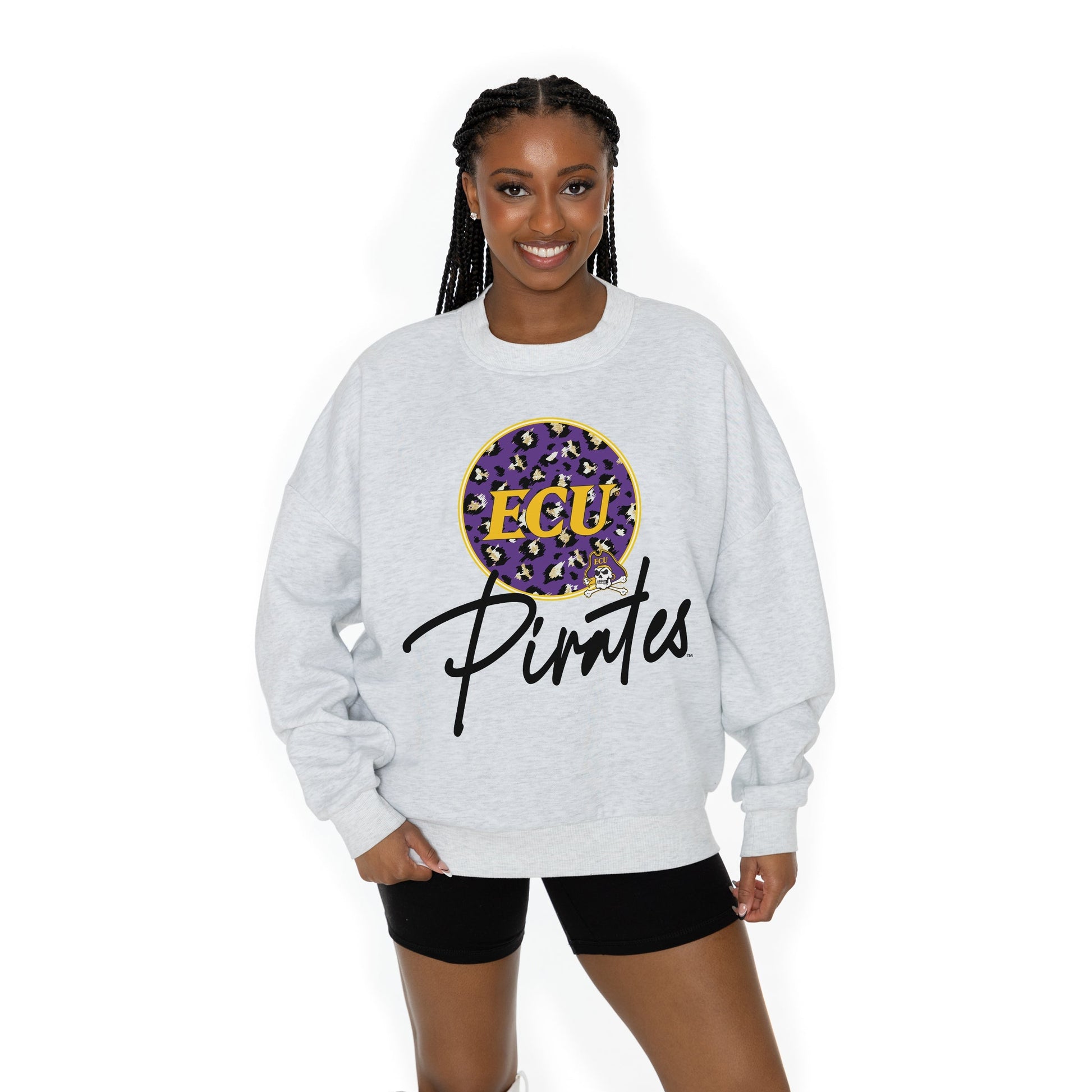 EAST CAROLINA PIRATES GOING WILD LONG SLEEVE UNISEX FIT PREMIUM FLEECE CREWNECK SWEATSHIRT WITH RIBBED KNIT NECKLINE, WRIST, AND WAISTBAND