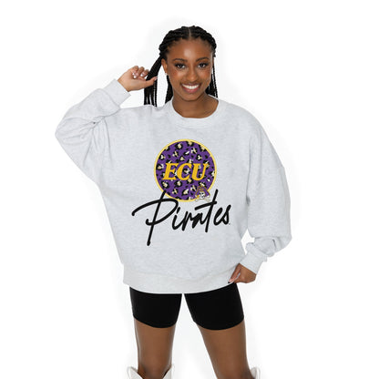 EAST CAROLINA PIRATES GOING WILD LONG SLEEVE UNISEX FIT PREMIUM FLEECE CREWNECK SWEATSHIRT WITH RIBBED KNIT NECKLINE, WRIST, AND WAISTBAND