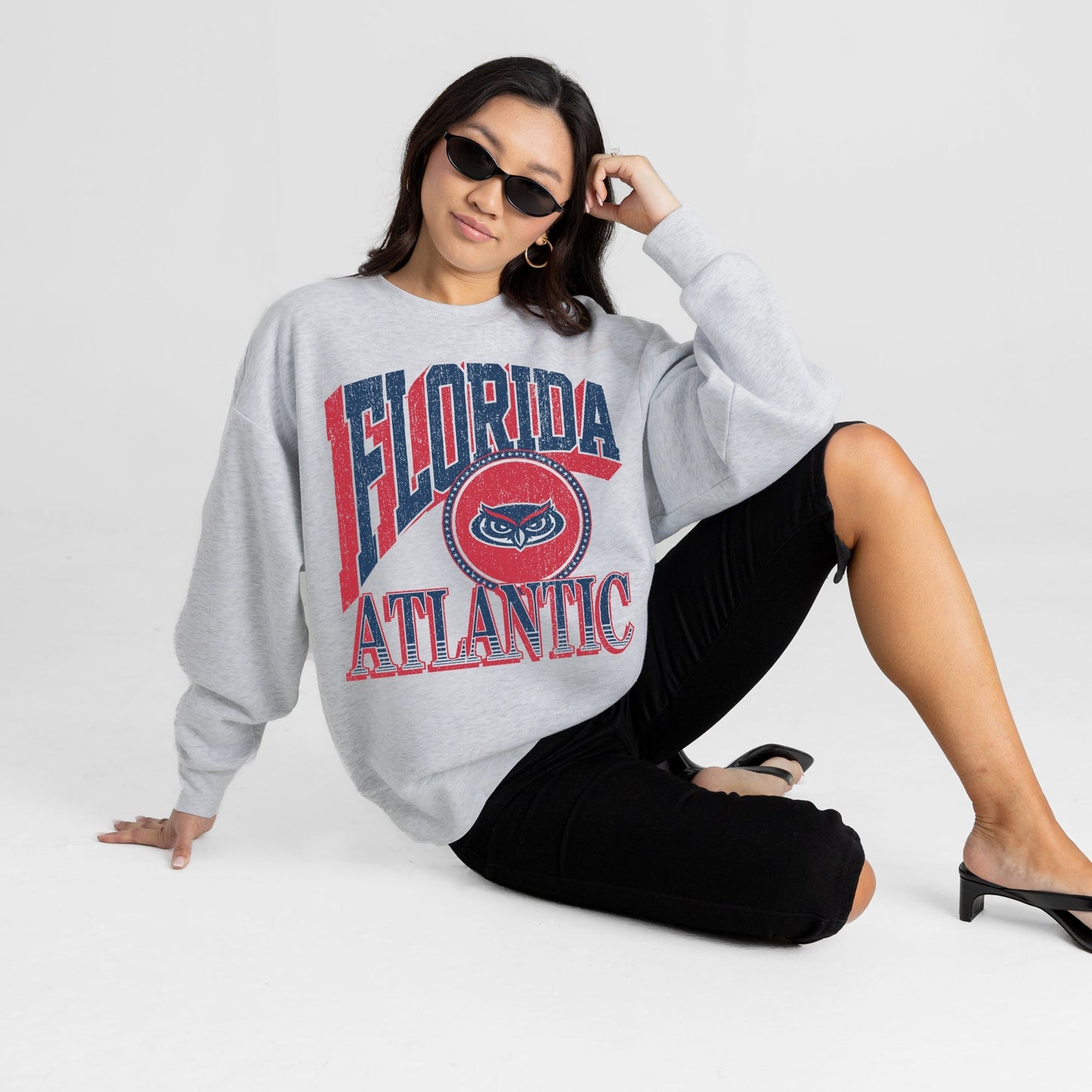 FLORIDA ATLANTIC OWLS GAME ON PREMIUM FLEECE DROP SHOULDER CREWNECK PULLOVER
