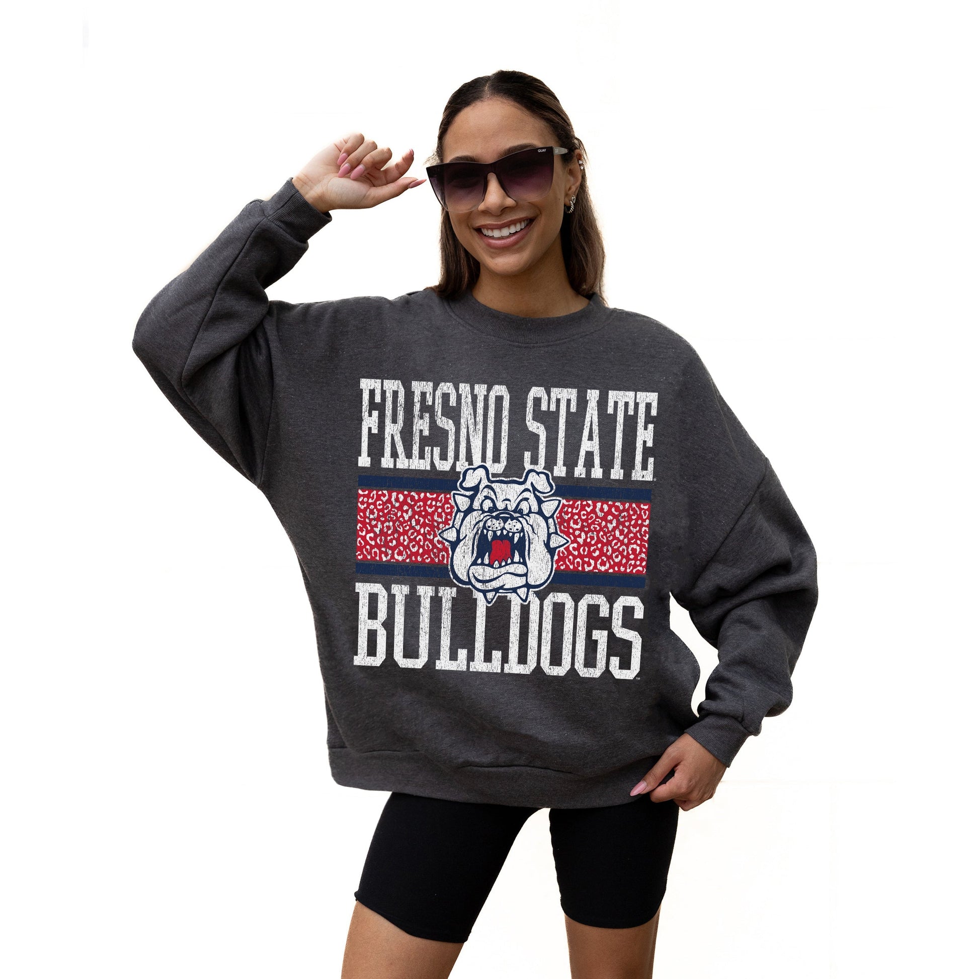 FRESNO STATE BULLDOGS WILD TAILGATE LONG SLEEVE UNISEX FIT PREMIUM FLEECE CREWNECK SWEATSHIRT WITH RIBBED KNIT NECKLINE, WRIST, AND WAISTBAND