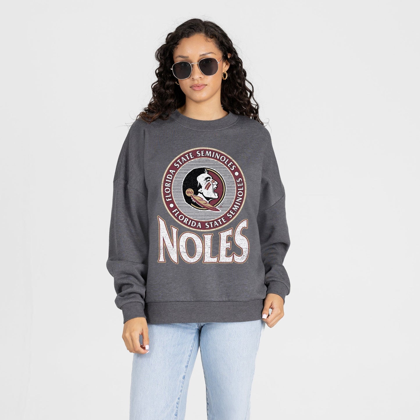 FLORIDA STATE SEMINOLES SATURDAY SEAL PREMIUM FLEECE DROP SHOULDER CREWNECK PULLOVER