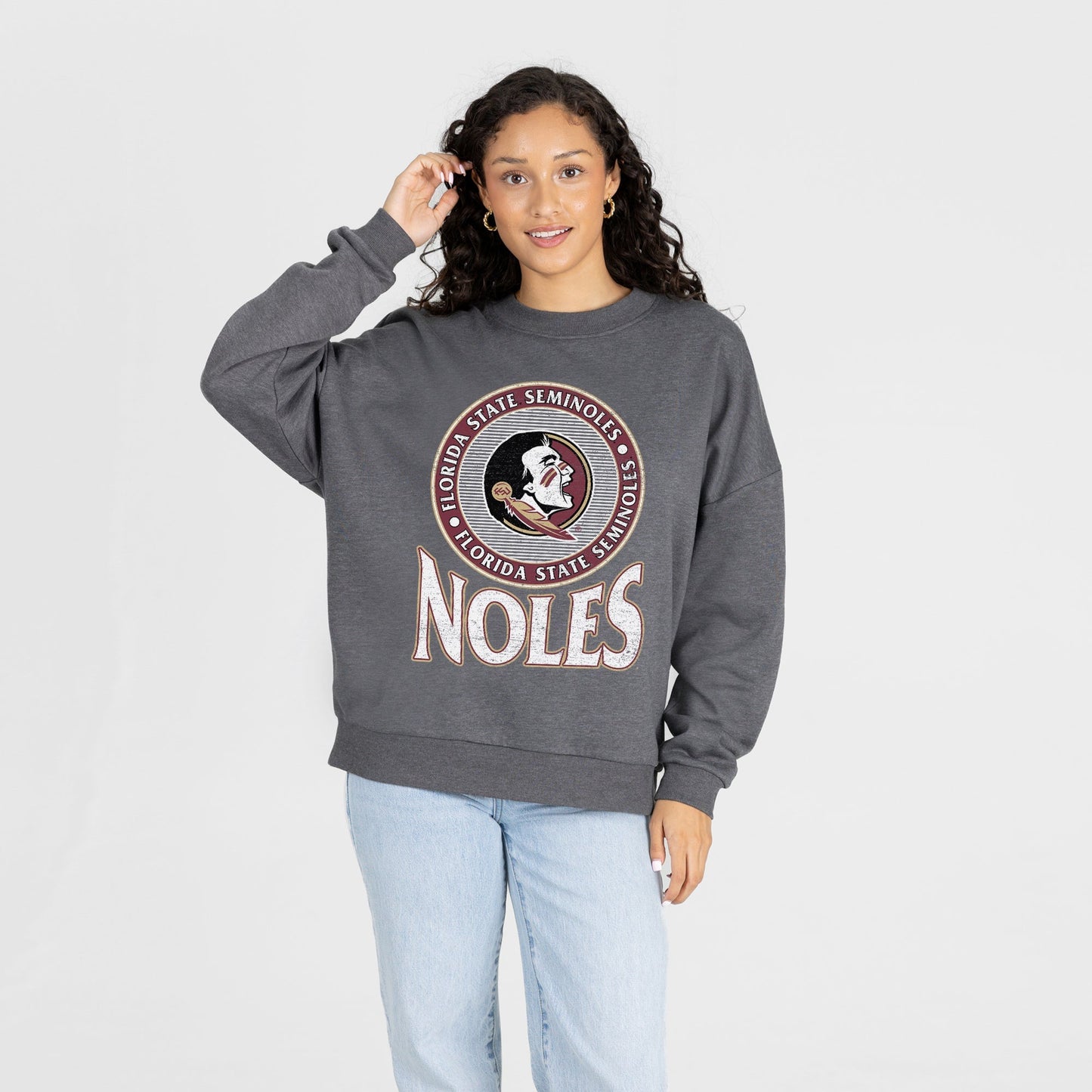 FLORIDA STATE SEMINOLES SATURDAY SEAL PREMIUM FLEECE DROP SHOULDER CREWNECK PULLOVER
