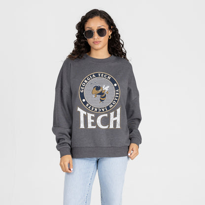 GEORGIA TECH YELLOW JACKETS SATURDAY SEAL PREMIUM FLEECE DROP SHOULDER CREWNECK PULLOVER