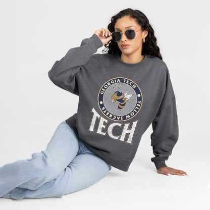 GEORGIA TECH YELLOW JACKETS SATURDAY SEAL PREMIUM FLEECE DROP SHOULDER CREWNECK PULLOVER