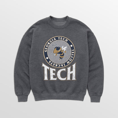 GEORGIA TECH YELLOW JACKETS SATURDAY SEAL PREMIUM FLEECE DROP SHOULDER CREWNECK PULLOVER