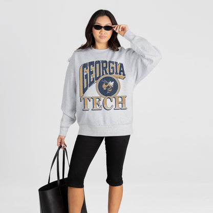 GEORGIA TECH YELLOW JACKETS GAME ON PREMIUM FLEECE DROP SHOULDER CREWNECK PULLOVER