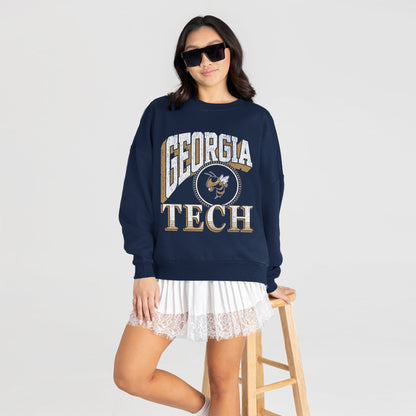 GEORGIA TECH YELLOW JACKETS MAIN CHARACTER PREMIUM FLEECE DROP SHOULDER CREWNECK PULLOVER