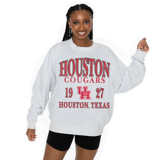HOUSTON COUGARS ALLEGIANCE LONG SLEEVE UNISEX FIT PREMIUM FLEECE CREWNECK SWEATSHIRT WITH RIBBED KNIT NECKLINE, WRIST, AND WAISTBAND