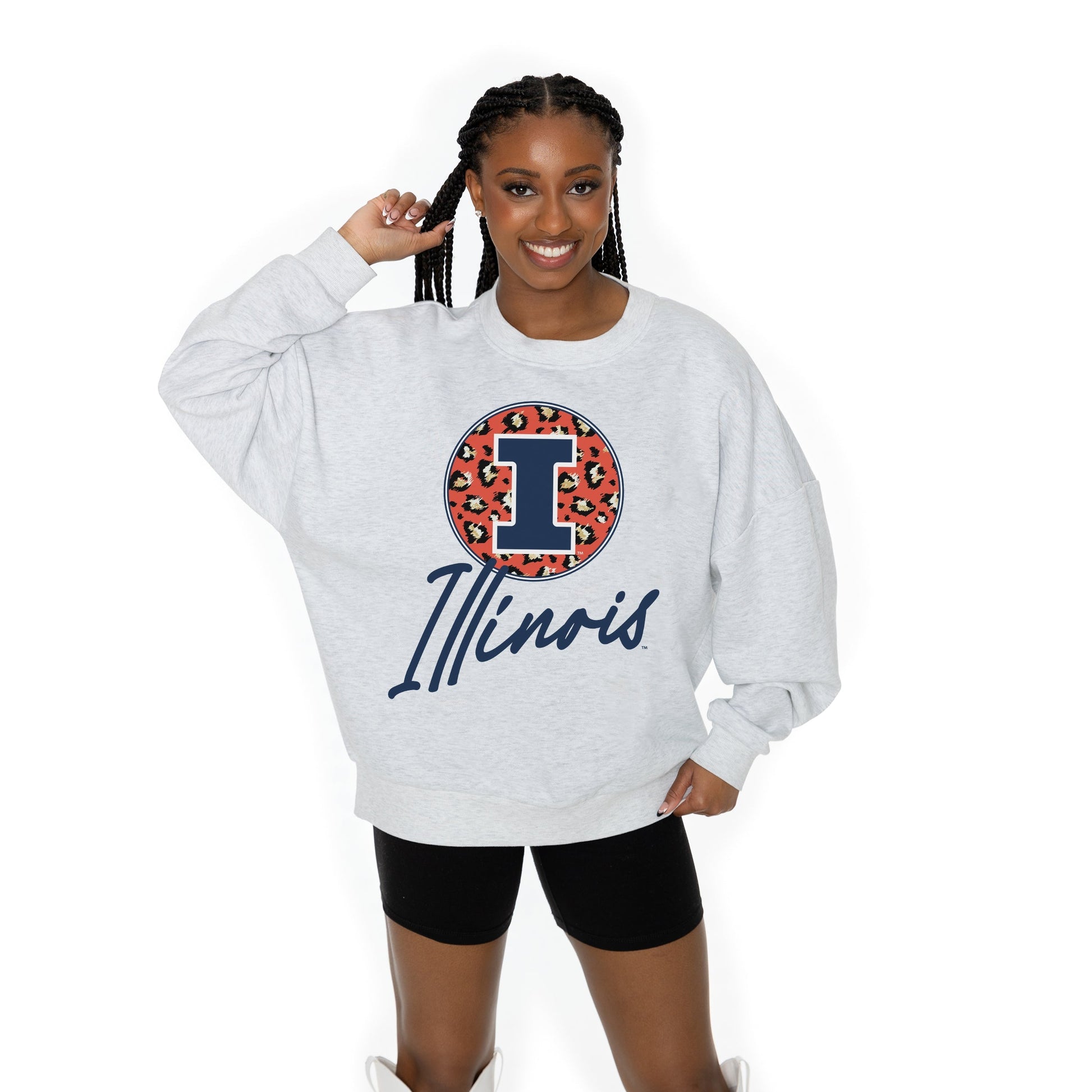 ILLINOIS FIGHTING ILLINI GOING WILD LONG SLEEVE UNISEX FIT PREMIUM FLEECE CREWNECK SWEATSHIRT WITH RIBBED KNIT NECKLINE, WRIST, AND WAISTBAND
