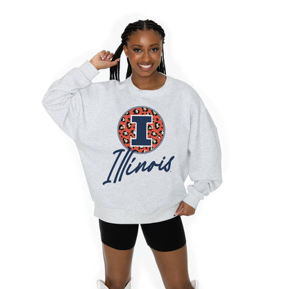 ILLINOIS FIGHTING ILLINI GOING WILD LONG SLEEVE UNISEX FIT PREMIUM FLEECE CREWNECK SWEATSHIRT WITH RIBBED KNIT NECKLINE, WRIST, AND WAISTBAND