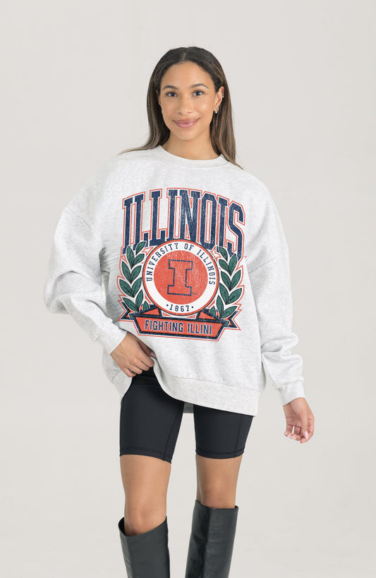 ILLINOIS FIGHTING ILLINI HERITAGE PREMIUM FLEECE DROP SHOULDER CREWNECK PULLOVER