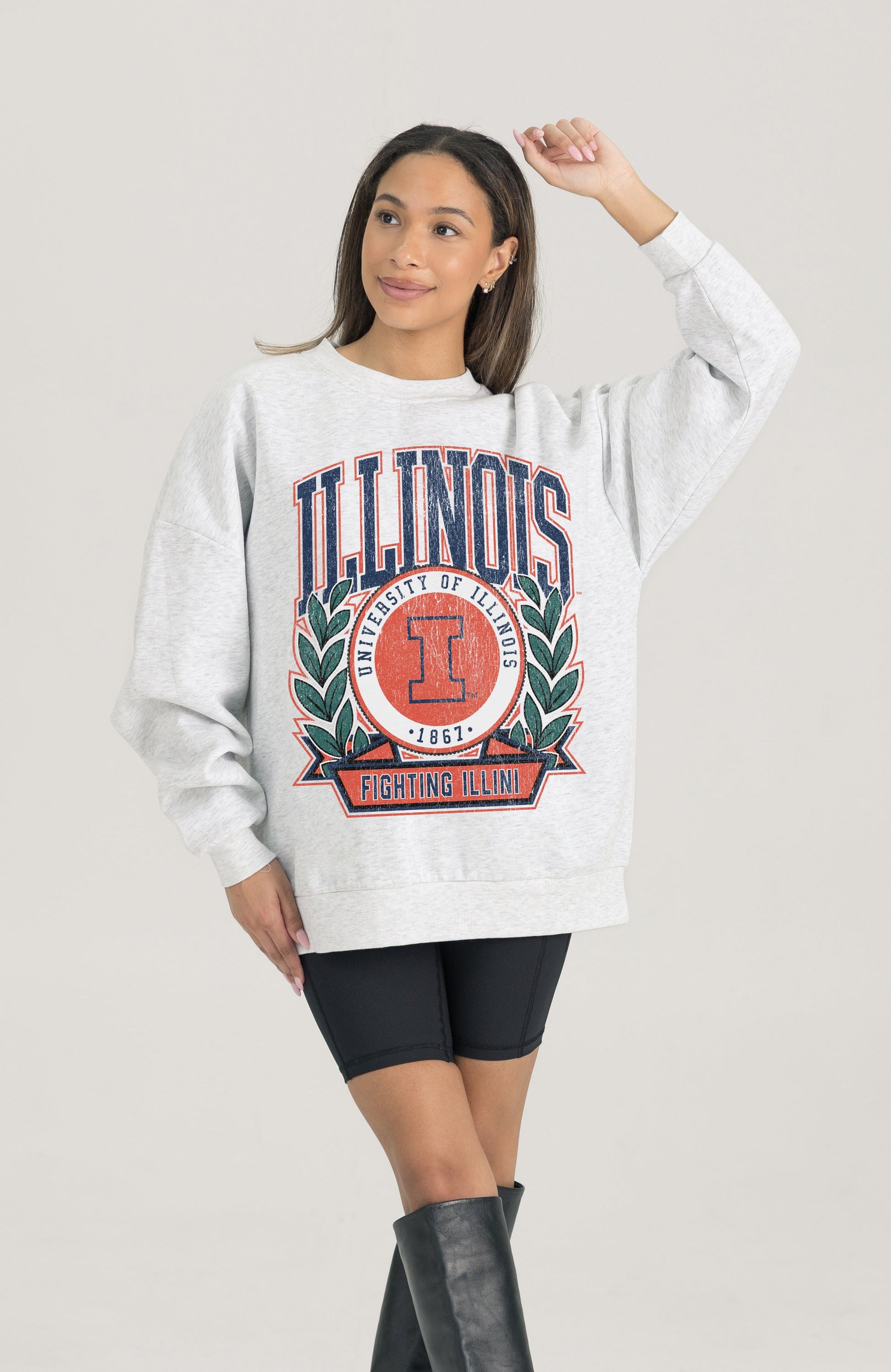 ILLINOIS FIGHTING ILLINI HERITAGE PREMIUM FLEECE DROP SHOULDER CREWNECK PULLOVER