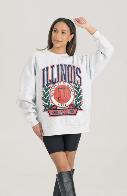ILLINOIS FIGHTING ILLINI HERITAGE PREMIUM FLEECE DROP SHOULDER CREWNECK PULLOVER