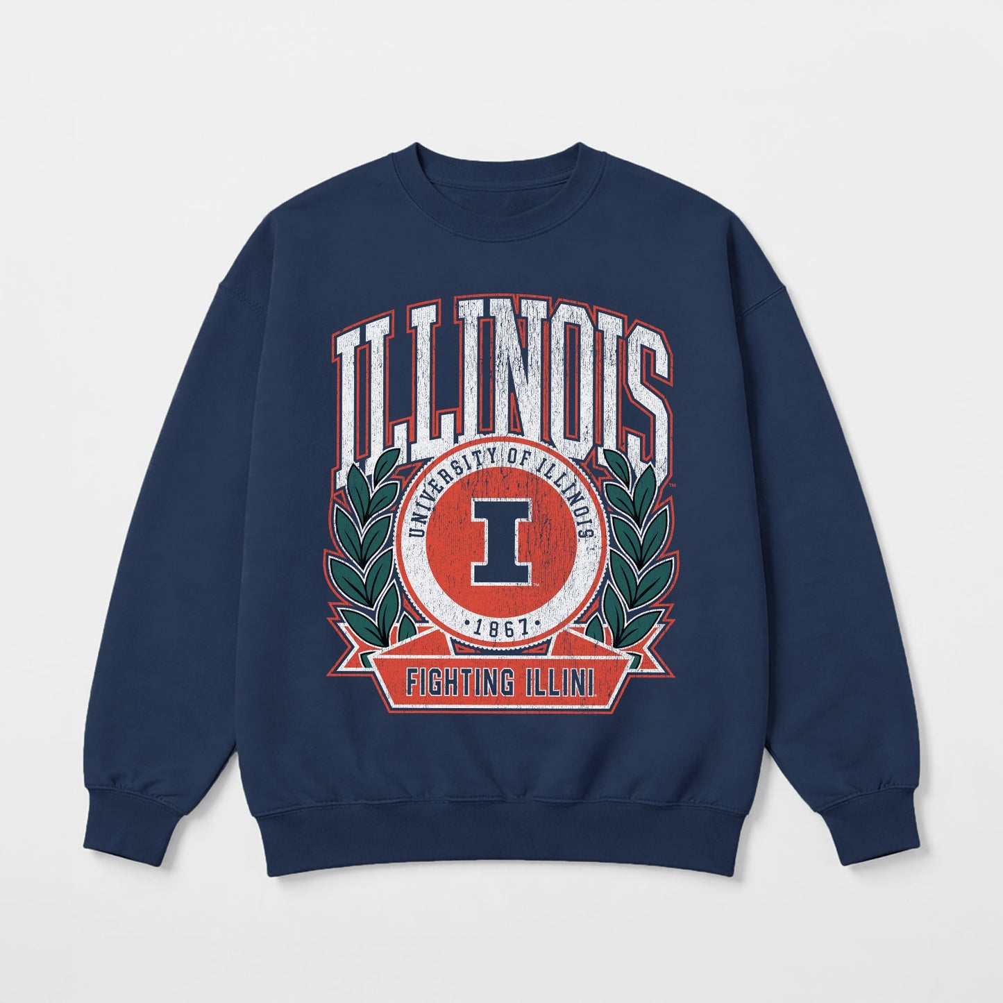 ILLINOIS FIGHTING ILLINI CLASSIC ARCHIVES PREMIUM FLEECE DROP SHOULDER CREWNECK PULLOVER